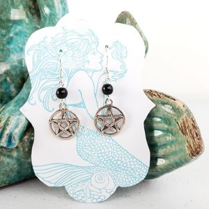 6/$20 Black Czech Glass Pentagram Earrings